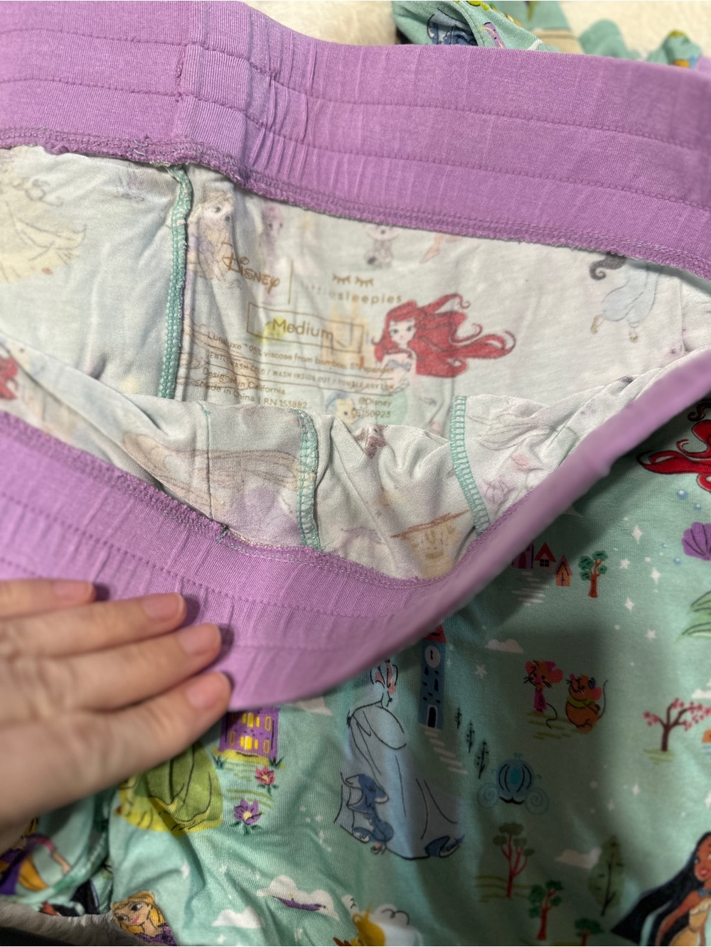 Little Sleepies Mint Princess Print Pajama Bottoms with Lavender Trim - Picture 4 of 4